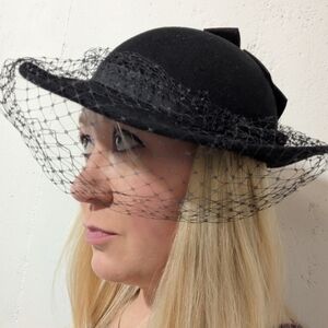 Princess Diana Inspired Black Hat With Veil